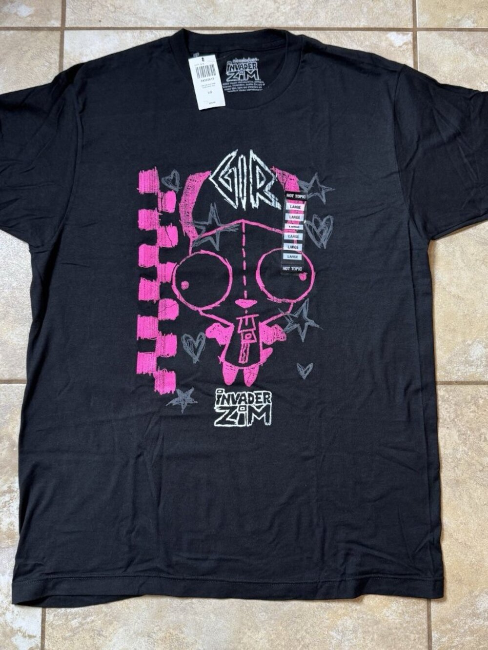 Invader Zim GIR Pink Chalk Art Black T-Shirt LARGE New With Tags